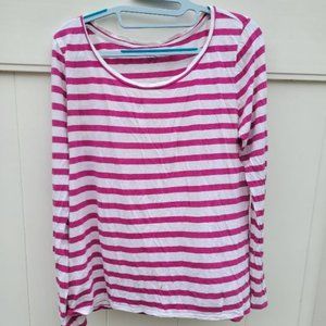 Ann Taylor Loft - Magenta/white striped long-sleeve shirt (Size L)